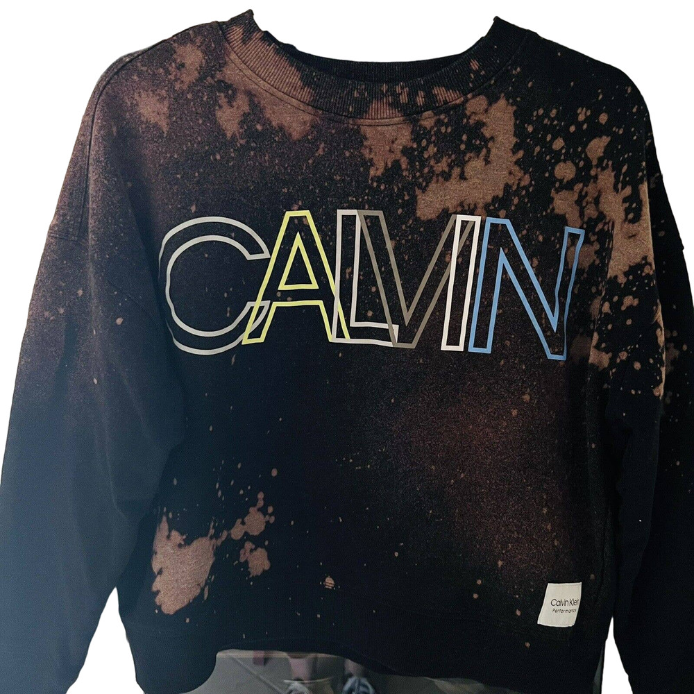 🌵 Calvin Klein Women's Upcycled Bleached Large Logo Cropped Sweatshirt - Medium